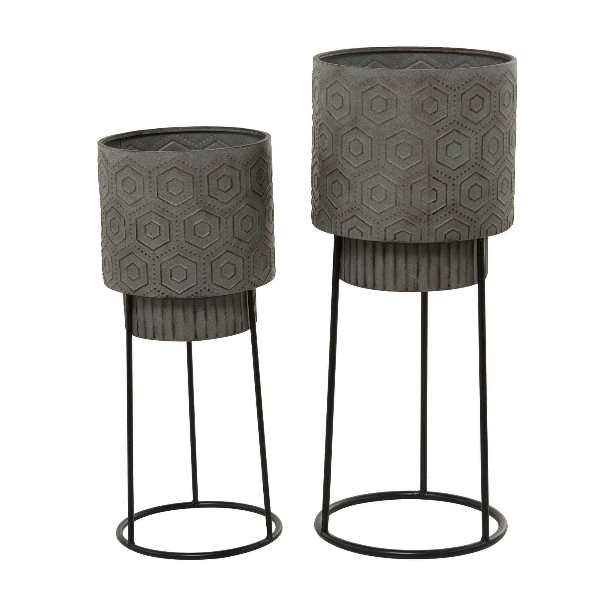 Dark Gray Metal Modern Planter Set